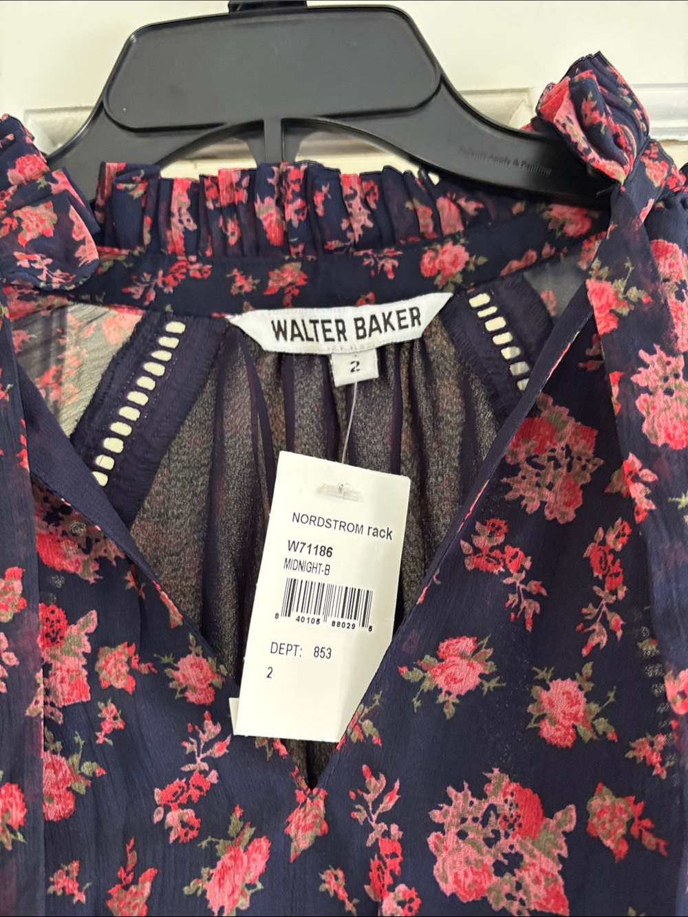 Navy Floral Long Sleeve Midi Dress - Pink Floral Print - Picture 3 of 6